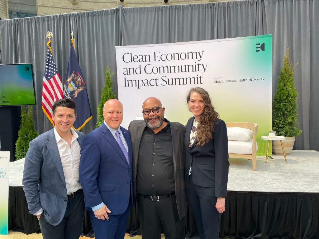 A photo of Ike Irby (Former Senior Climate Advisor to Vice President Harris), Mitch Landrieu (E Pluribus Unun), Jeff Jones (Hope Village), Jennifer Somers (Collectrify)